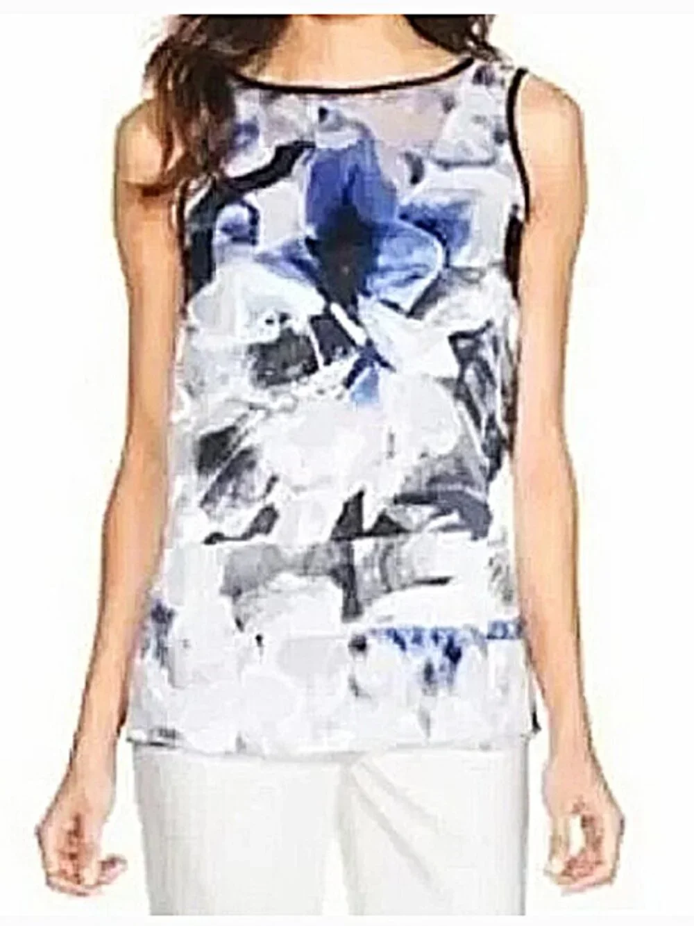 White House Black Market Burnout Silk Blend Design Floral Sleeveless Top size M